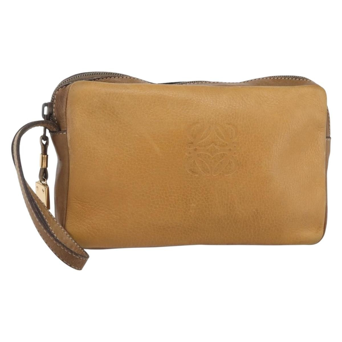 Loewe Anagram Clutch Bag Leather, BEIGE, LEATHER, Clutche & pouche