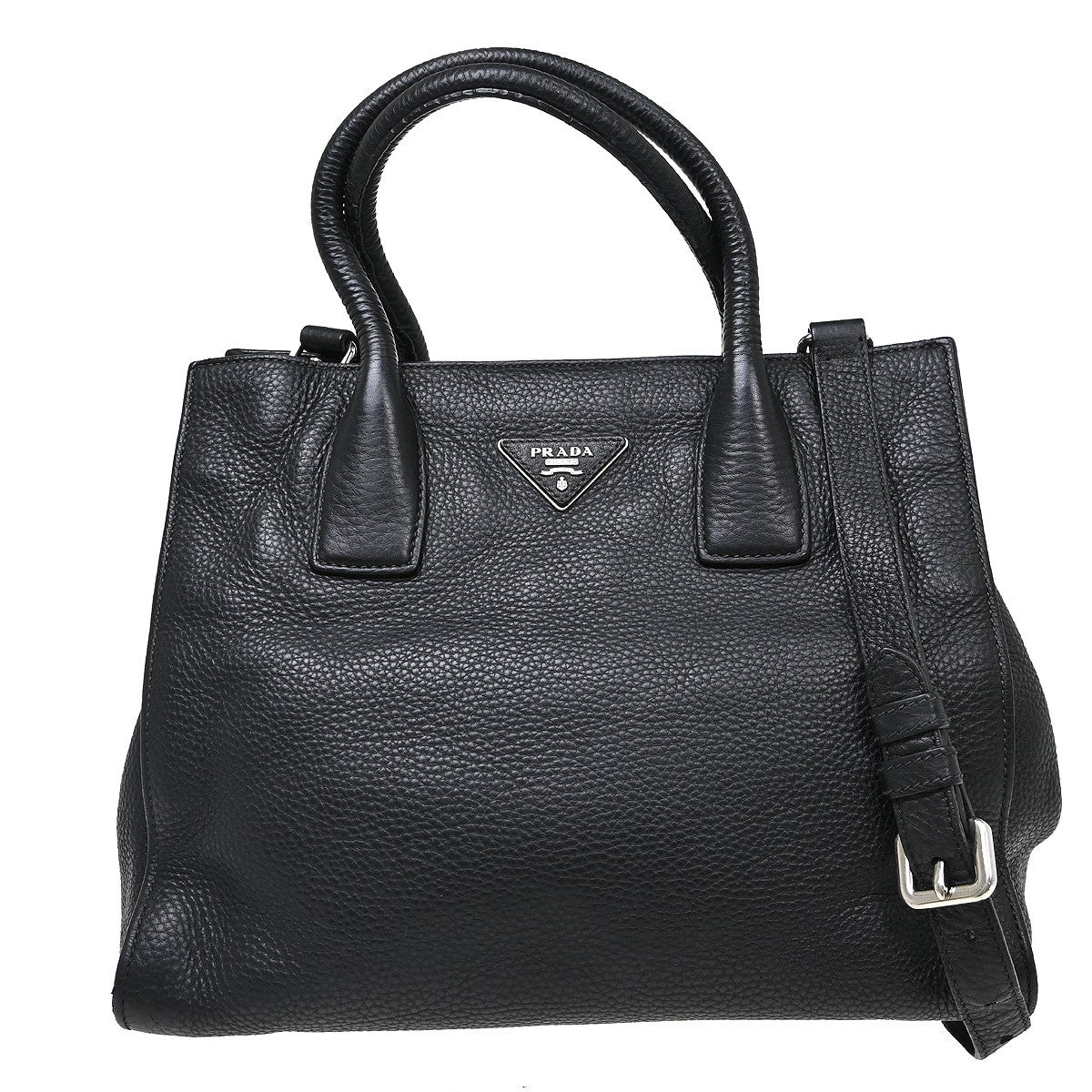 Prada Vitello Daino Convertible Tote Vitello Daino, Black, Leather, Handbag