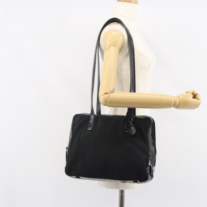 Prada Vintage Shoulder Bag Nylon and Leather, BLACK, NYLON, Shoulder bag
