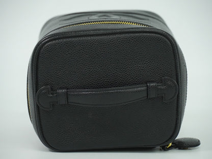 Chanel Vanity pouch Leather, BLACK, LEATHER, Toiletry Case