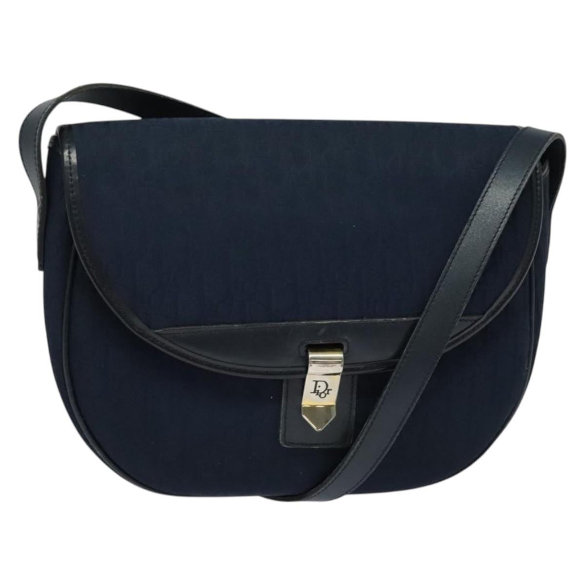 Christian Dior Vintage Trotter Shoulder Bag Embroidered Diorissimo Canvas, NAVY, CANVAS, Shoulder bag