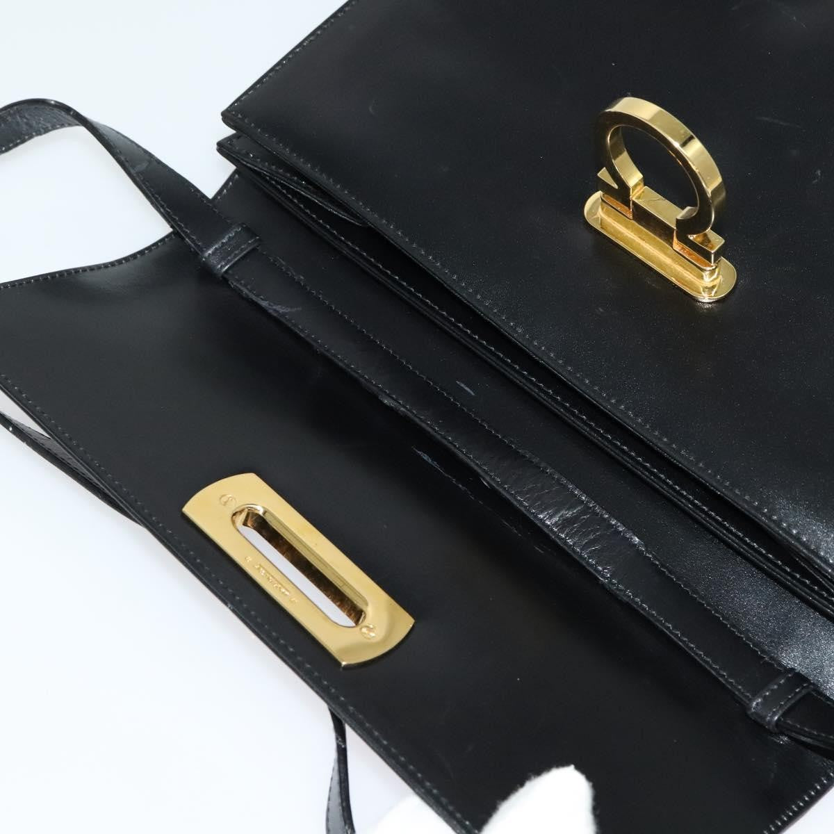 Salvatore Ferragamo Gancini Shoulder Bag Leather, BLACK, LEATHER, Shoulder bag