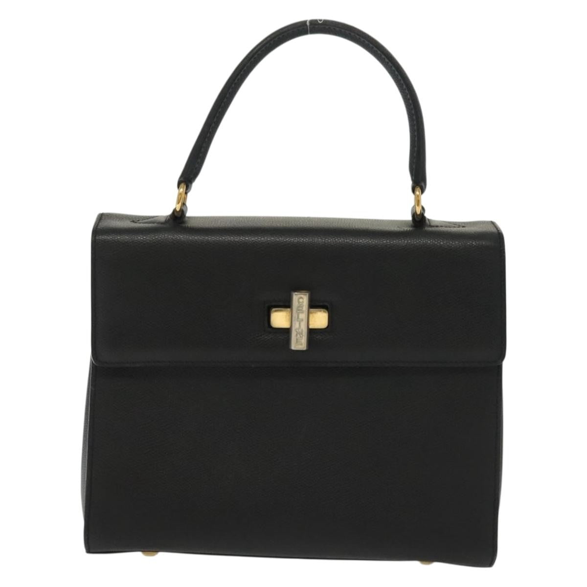 Celine Vintage Convertible Turnlock Top Handle Bag Leather, BLACK, LEATHER, Handbag