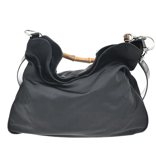 Gucci Vintage Bamboo Handle Open Hobo Nylon, BLACK, NYLON, Shoulder bag