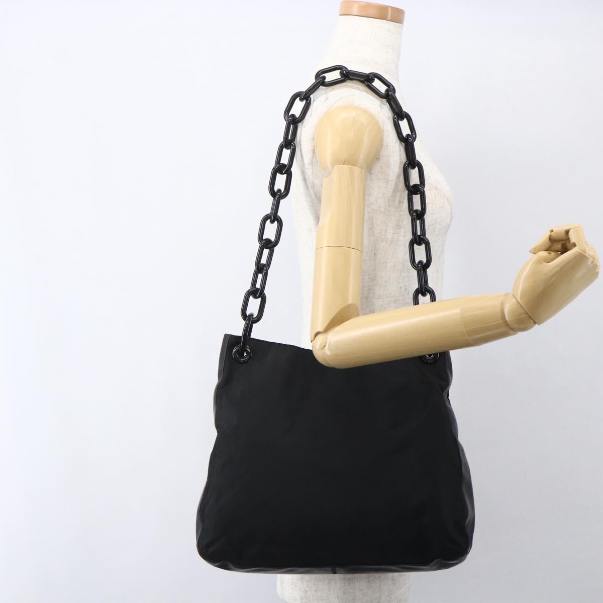 Prada Chain Shoulder Bag Tessuto, BLACK, NYLON, Shoulder bag