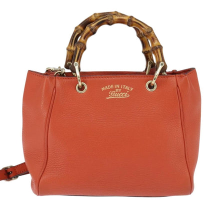 Gucci Bamboo Shopper Tote Leather, ORANGE, LEATHER, Handbag