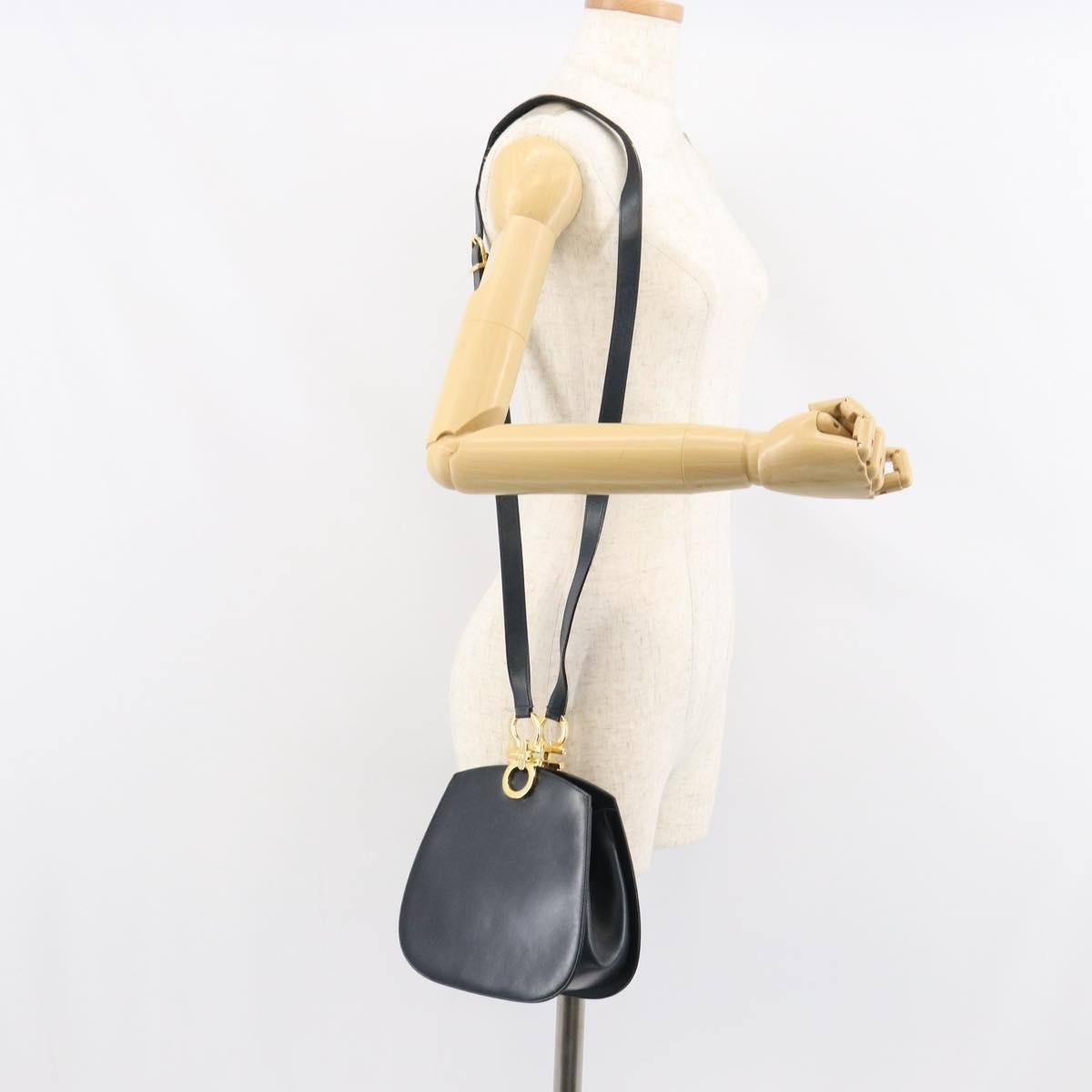 Salvatore Ferragamo Gancini Shoulder Bag Leather, NAVY, LEATHER, Shoulder bag