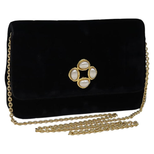 Chanel Wallet on Chain Quilted Velvet, BLACK, VELVET, Shoulder bag