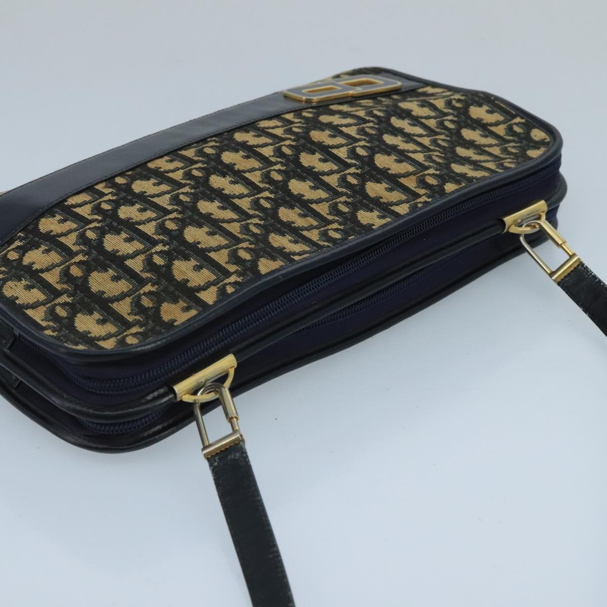 Christian Dior Vintage Trotter Crossbody Bag Diorissimo Coated Canvas, NAVY, CANVAS, Shoulder bag