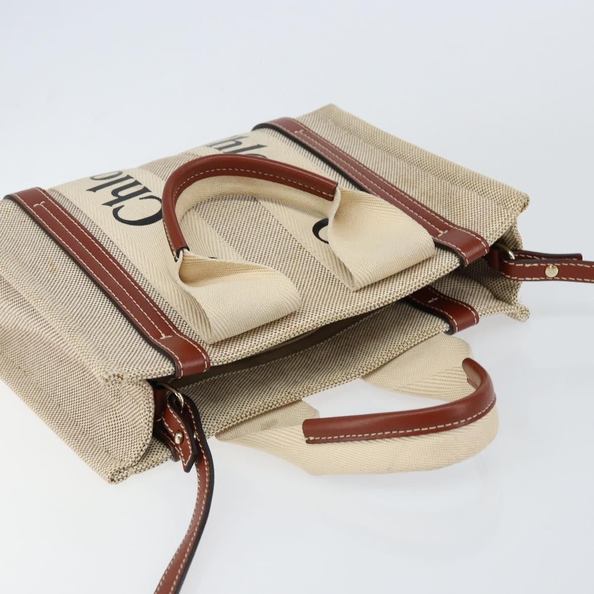 Chloe Woody Convertible Tote Canvas with Leather, BEIGE, CANVAS, Handbag