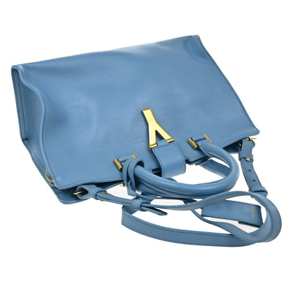 Saint Laurent Classic Y Cabas Leather, BLUE, LEATHER, Tote bag