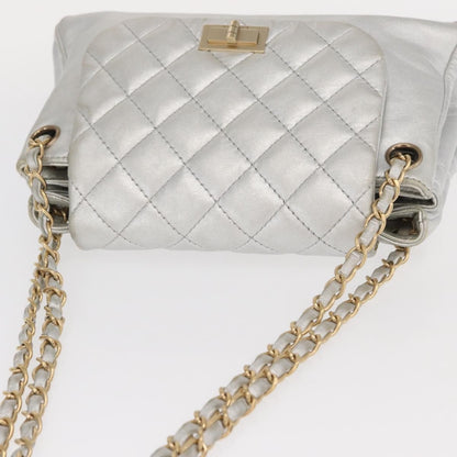 Chanel Mademoiselle Lock Accordion Flap Bag Quilted Lambskin, SILVER, LEATHER, Shoulder bag
