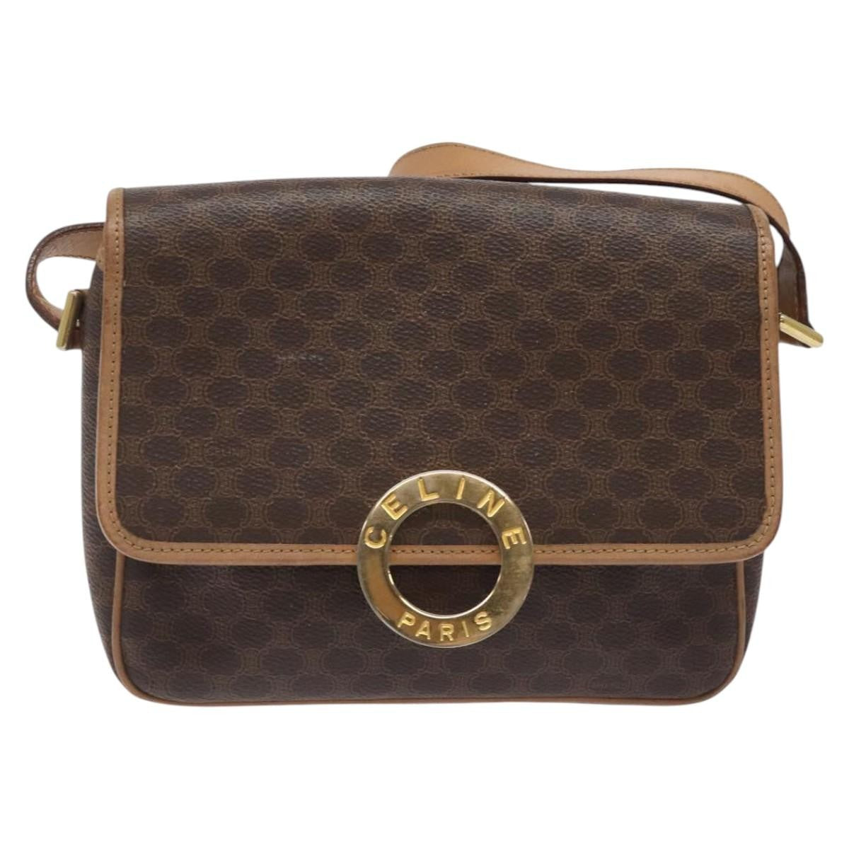 Celine Vintage Macadam Circle Logo Shoulder Bag Canvas and Leather, Brown, Canvas, Shoulder Bag