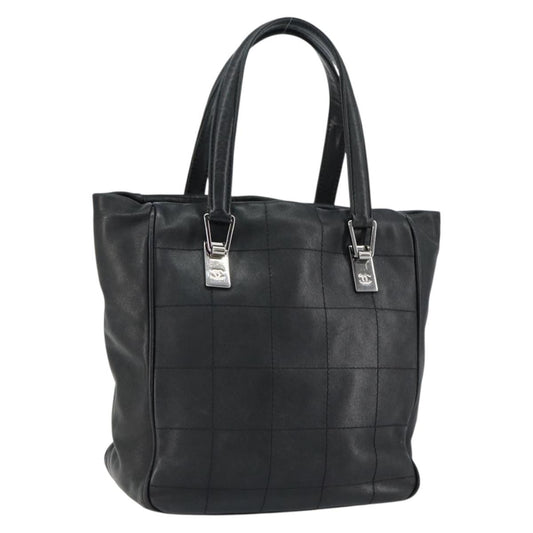 Chanel Square Stitch Tote Quilted Leather, BLACK, LEATHER, Tote bag