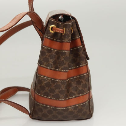 Celine Vintage Drawstring Flap Backpack Macadam Coated Canvas, BROWN, CANVAS, Backpack