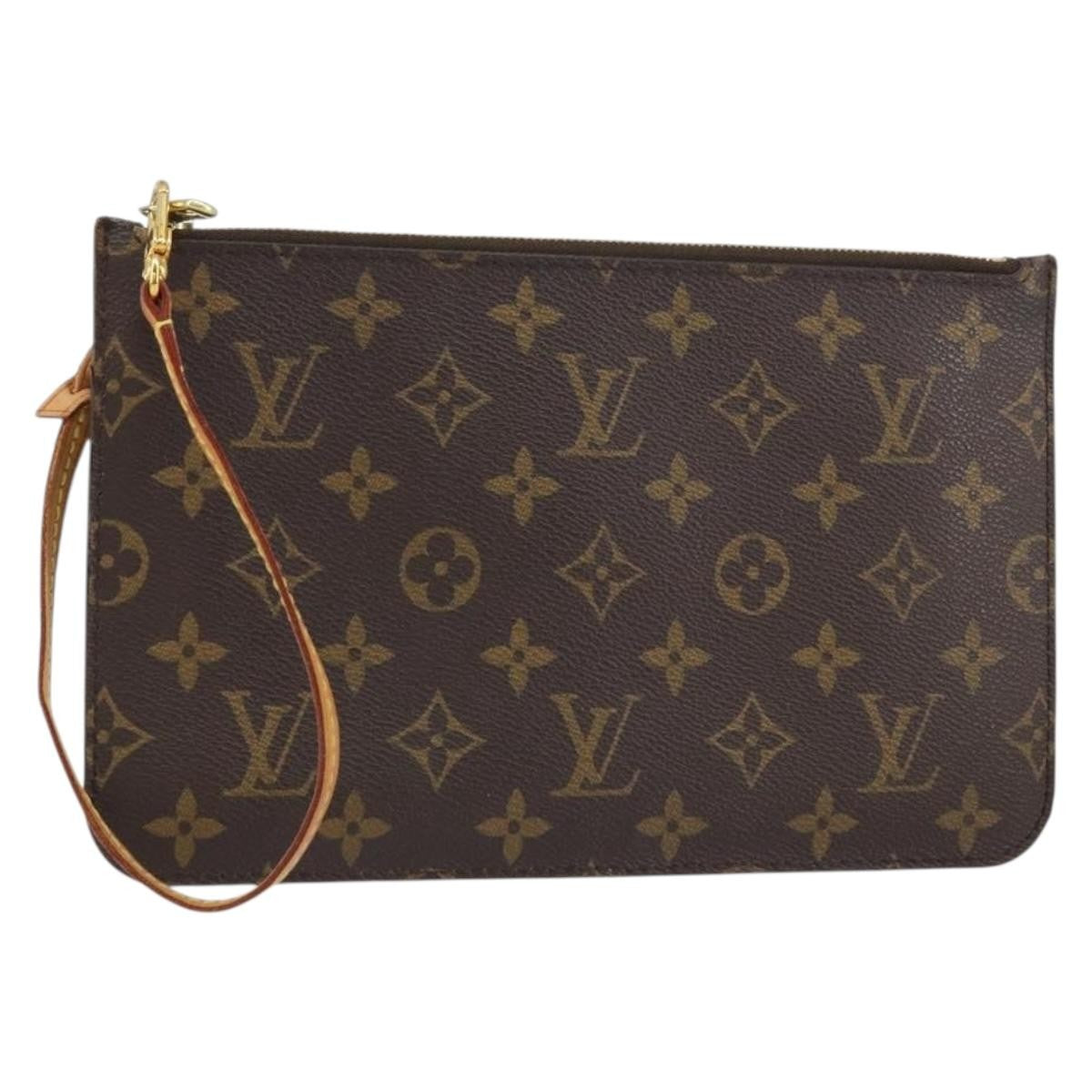Louis Vuitton Neverfull Pochette Monogram Canvas, BROWN, CANVAS, Clutche & pouche