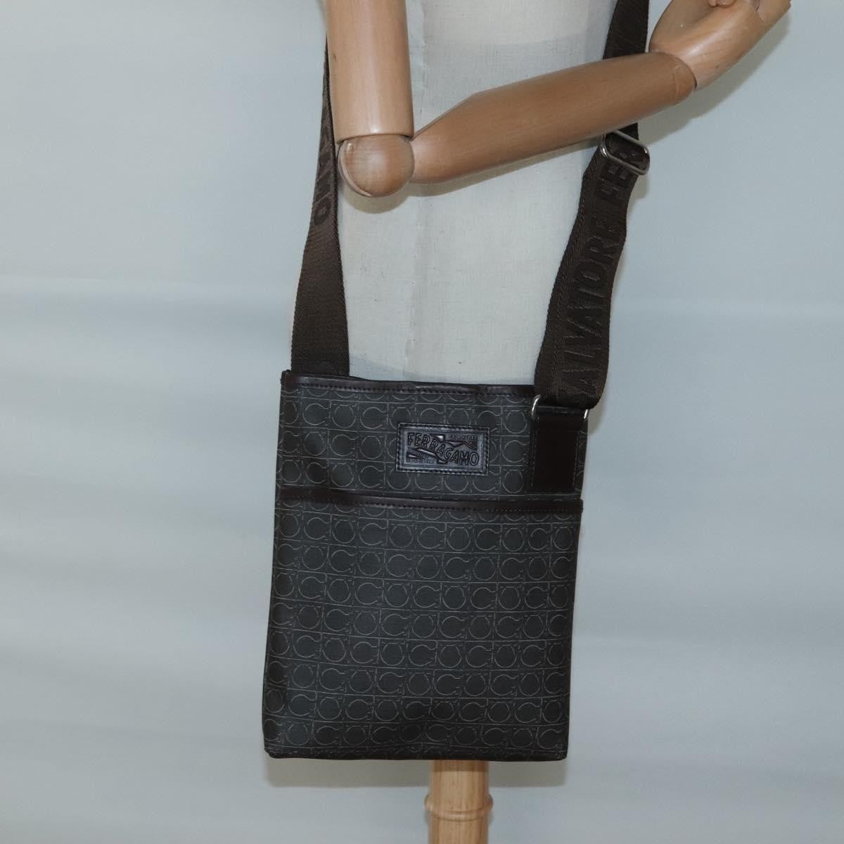 Salvatore Ferragamo Gancini Shoulder Bag Canvas, BROWN, CANVAS, Shoulder bag