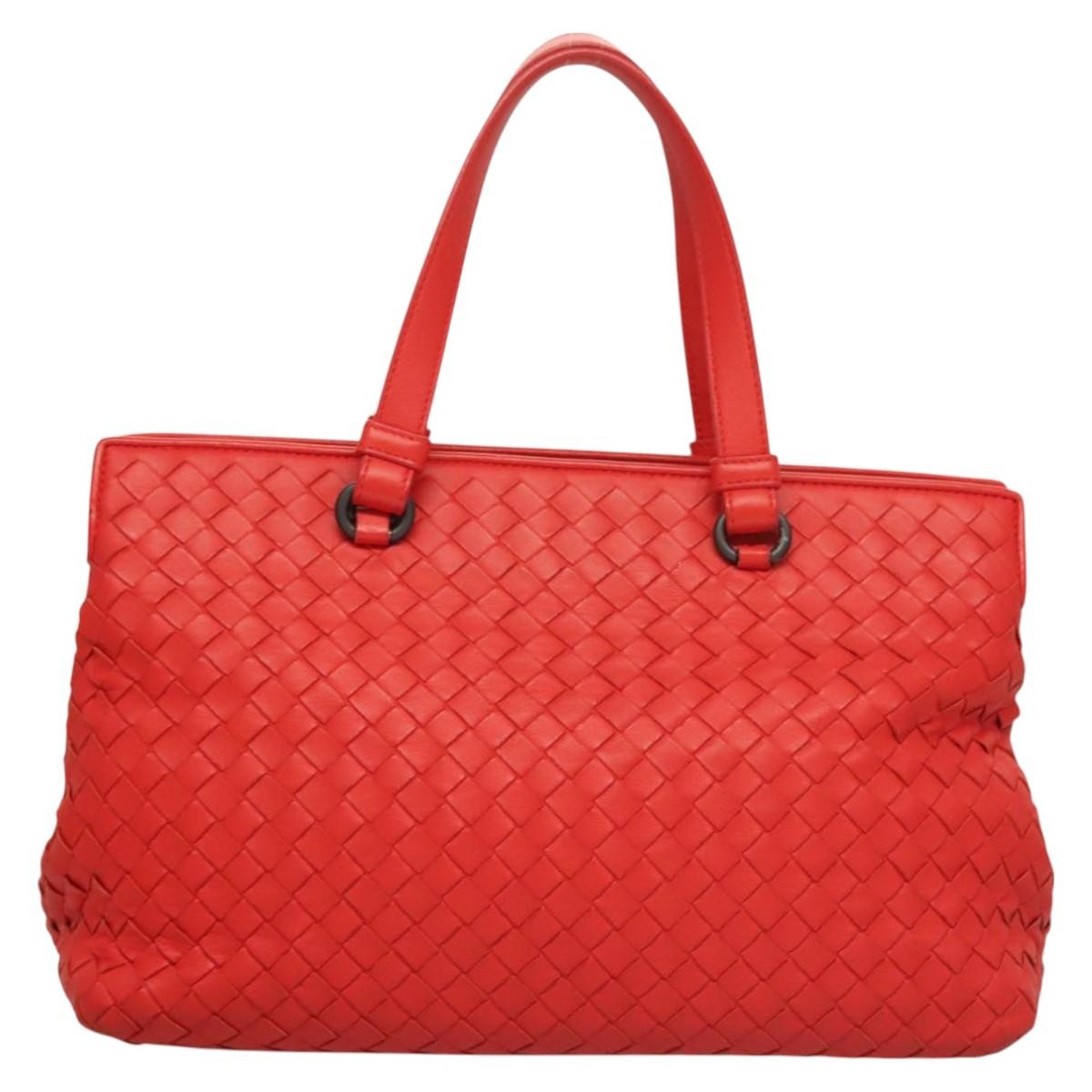 Bottega Veneta Open Shopping Tote Intrecciato Nappa, RED, LEATHER, Tote bag