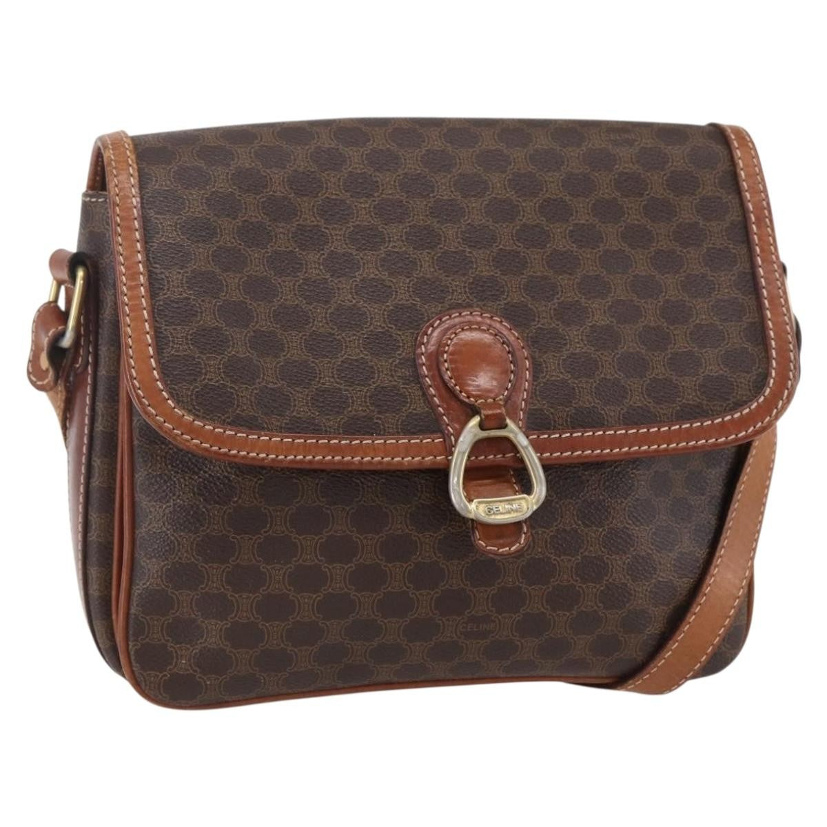 Celine Vintage Macadam Shoulder Bag Canvas and Leather, BROWN, CANVAS, Shoulder bag