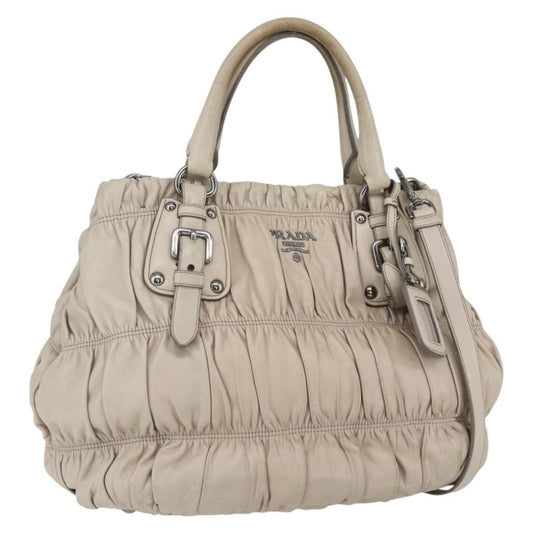 Prada Gaufre Convertible Tote Nappa Leather, BEIGE, LEATHER, Handbag