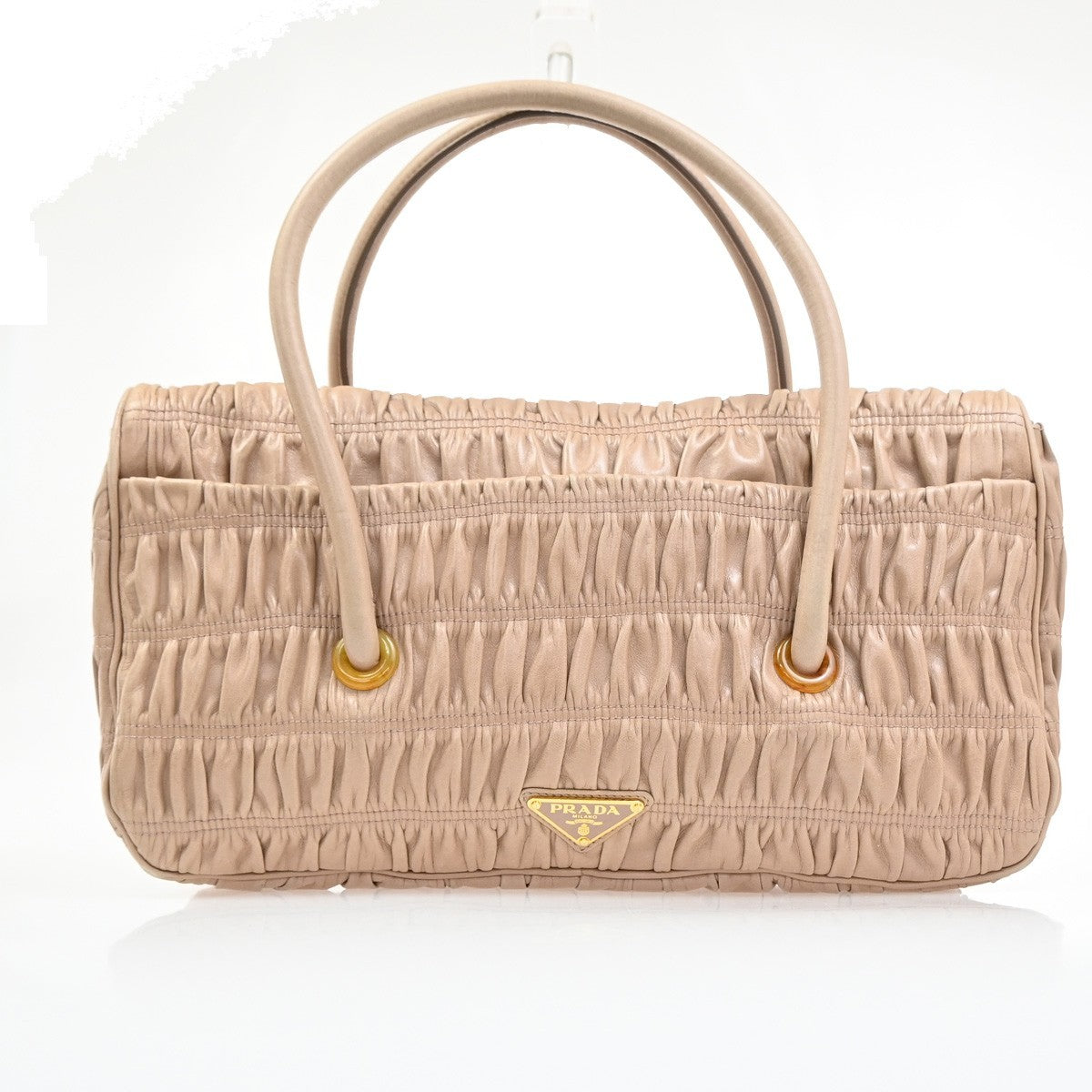 Prada Turnlock Shoulder Bag Nappa Gaufre, Beige, Leather, Shoulder Bag