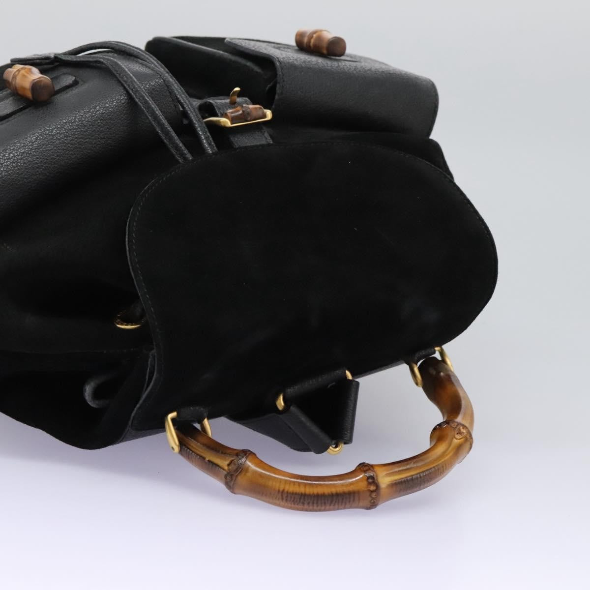 Gucci Vintage Bamboo Backpack Suede and Leather, Black, Suede, Backpack