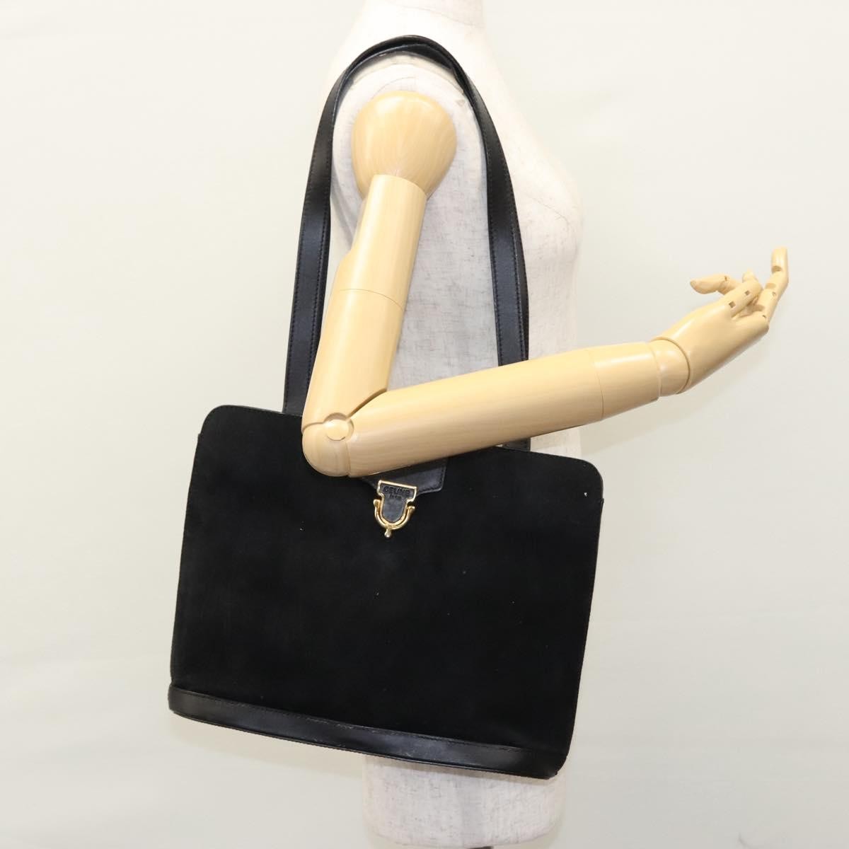 Celine Shoulder Bag Suede and leather, BLACK, SUEDE, Shoulder bag