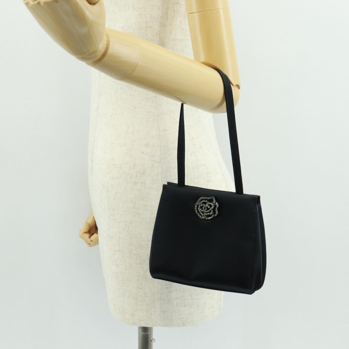 Chanel Vintage Crystal Camellia Evening Bag Satin, BLACK, SATIN, Shoulder bag