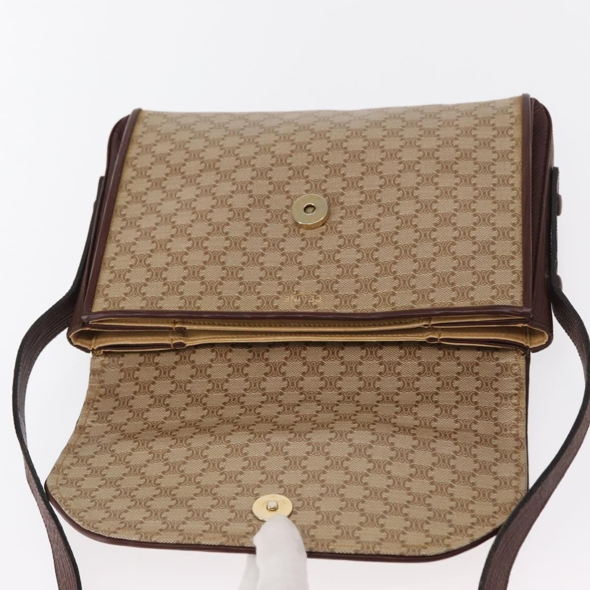 Celine Vintage Macadam Shoulder Bag Canvas and Leather, BEIGE, CANVAS, Shoulder bag