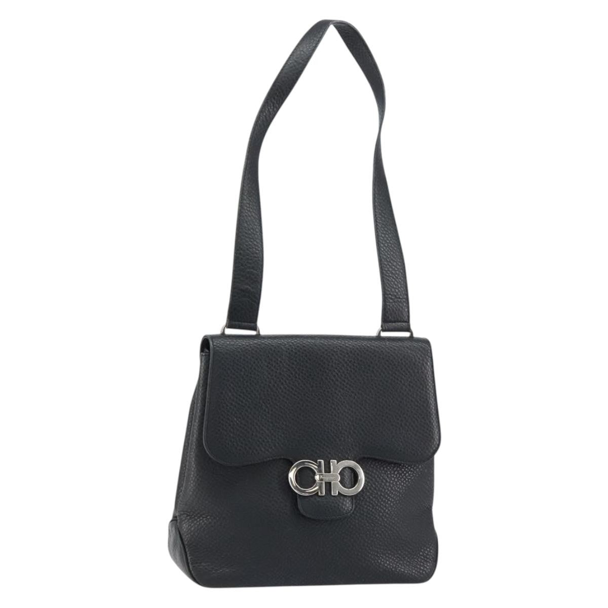 Salvatore Ferragamo Gancini Shoulder Bag Leather, BLACK, LEATHER, Shoulder bag