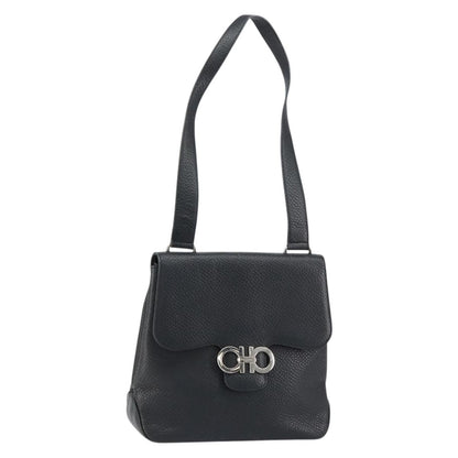 Salvatore Ferragamo Gancini Shoulder Bag Leather, BLACK, LEATHER, Shoulder bag