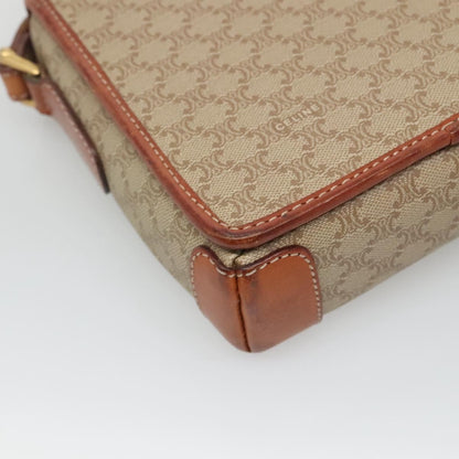 Celine Vintage Macadam Shoulder Bag Canvas and Leather, BEIGE, CANVAS, Shoulder bag