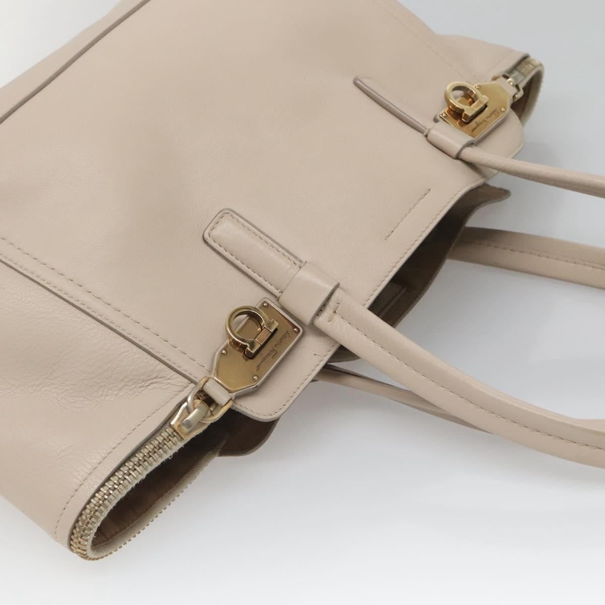 Salvatore Ferragamo Gancini Tote Leather, BEIGE, LEATHER, Tote bag