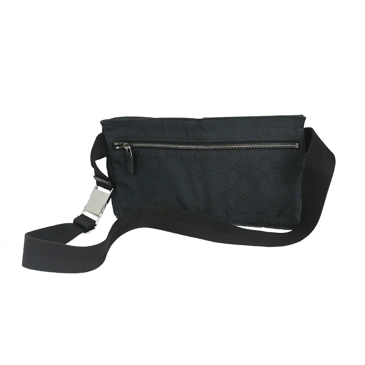 Gucci Vintage Double Belt Bag GG Canvas with Leather, BLACK, CANVAS, Clutche & pouche