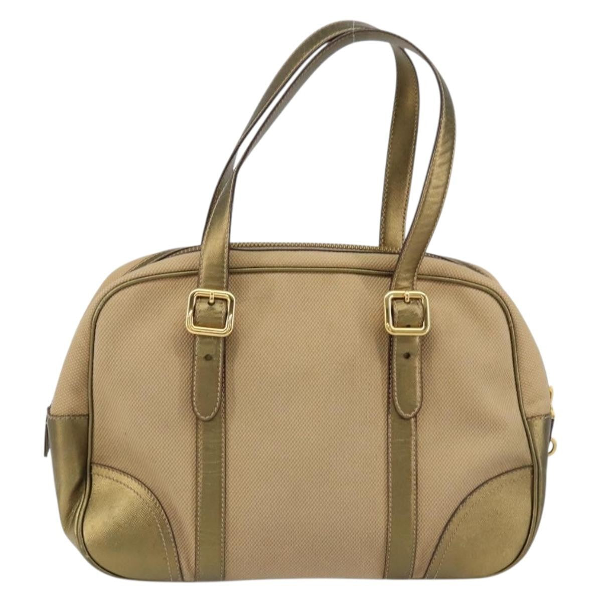 Prada Bowler Bag Canvas with Leather, BEIGE, CANVAS, Handbag