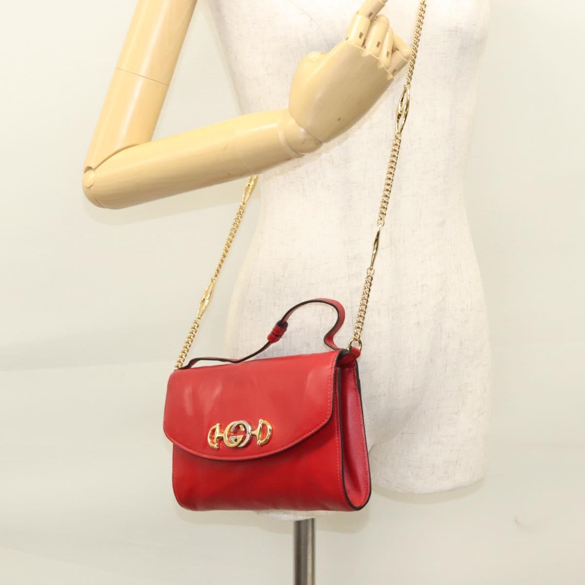 Gucci Zumi Shoulder Bag Leather, RED, LEATHER, Shoulder bag