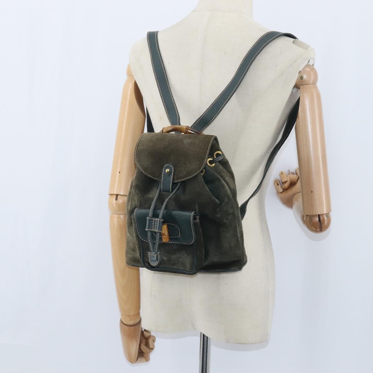 Gucci Vintage Bamboo Backpack Suede, KHAKI, SUEDE, Backpack