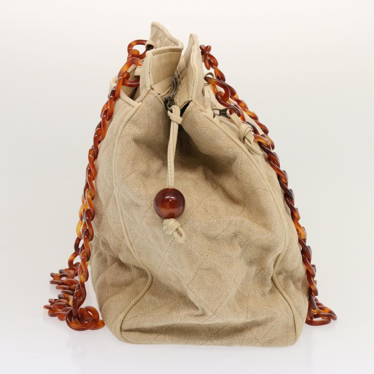 Chanel Resin Chain Handle Shoulder Bag Canvas, BEIGE, CANVAS, Shoulder bag