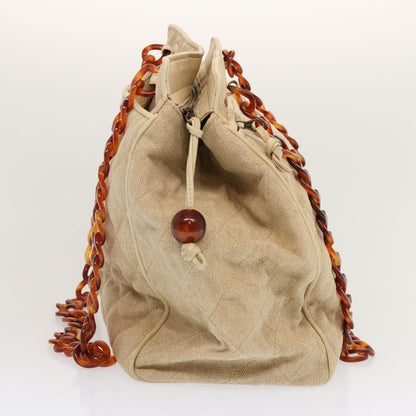 Chanel Resin Chain Handle Shoulder Bag Canvas, BEIGE, CANVAS, Shoulder bag