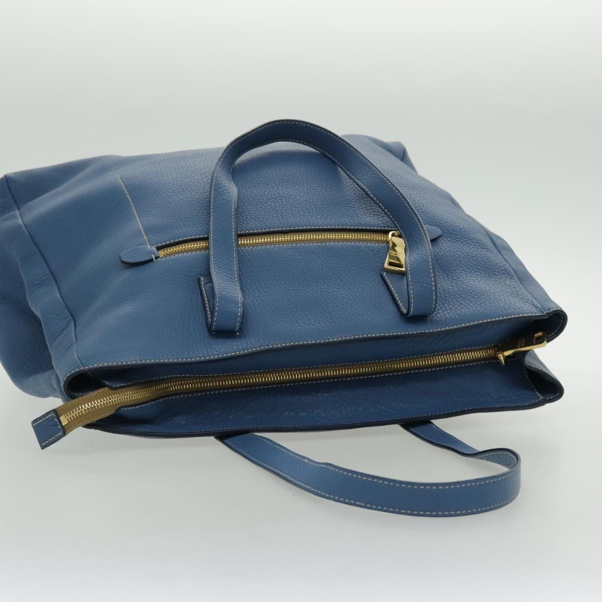 Prada Front Pocket Tote Vitello Daino, BLUE, LEATHER, Tote bag