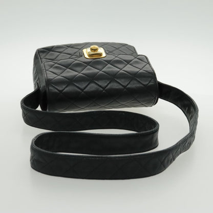 Chanel Vintage CC Pushlock Flap Bag Quilted Lambskin, BLACK, LEATHER, Shoulder bag