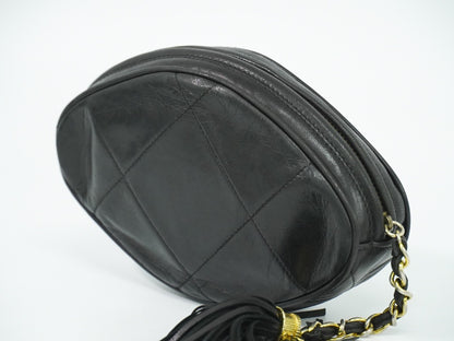 Chanel Vintage Diamond CC Tassel Clutch Quilted Lambskin, BLACK, LEATHER, Clutche & pouche