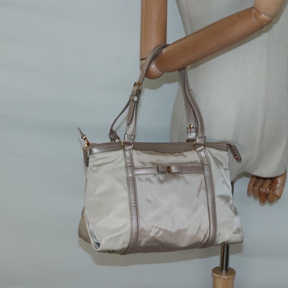 Salvatore Ferragamo Vala Handbag Nylon, BEIGE, NYLON, Handbag