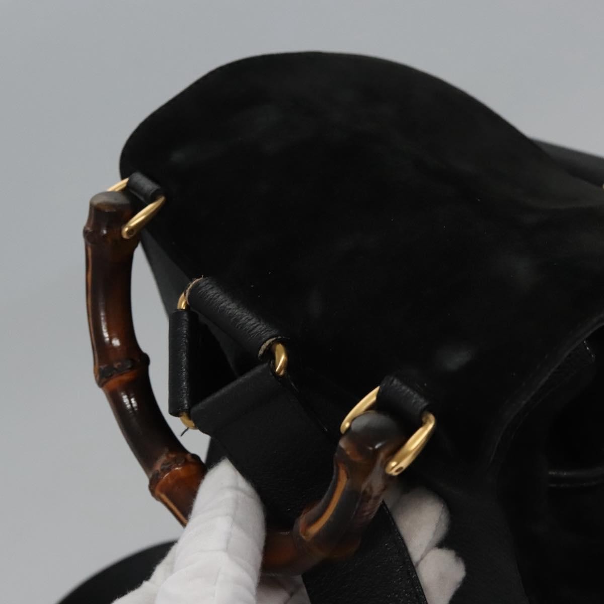 Gucci Vintage Bamboo Backpack Leather, BLACK, SUEDE, Backpack