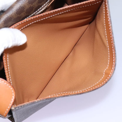 Celine Vintage Macadam Circle Logo Shoulder Bag Canvas and Leather, BROWN, CANVAS, Shoulder bag