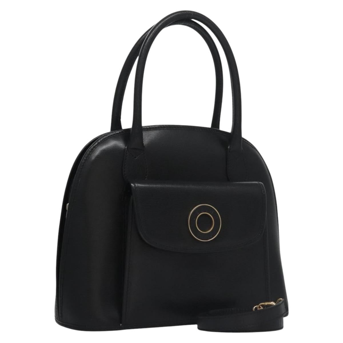 Celine Circle Logo Handbag Leather, BLACK, LEATHER, Handbag