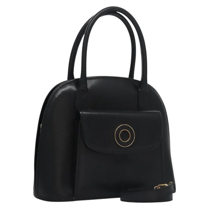 Celine Circle Logo Handbag Leather, BLACK, LEATHER, Handbag