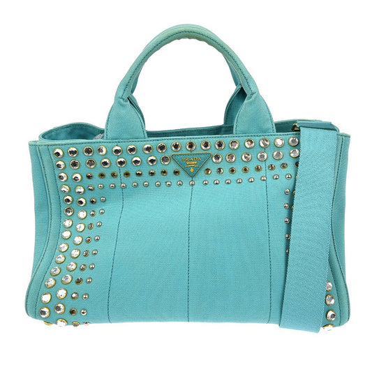 Prada Canapa Tote Rhinestone Embellished Canvas, BLUE, CANVAS, Tote bag