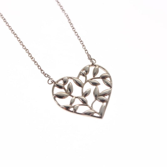 Tiffany & Co. Paloma Picasso Olive Leaf Heart Pendant Necklace Silver, SILVER, SILVER, Necklace