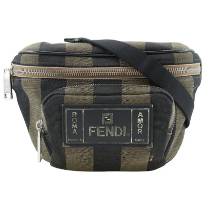 Fendi Front Pocket Waist Bag Pequin Canvas, BROWN, NYLON, Travel bag